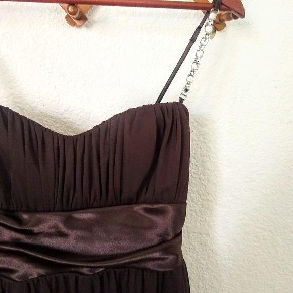 MOVING SALE Y2K Brown Short Formal Dress w/ Rhinestone Straps - Picture 2 of 5